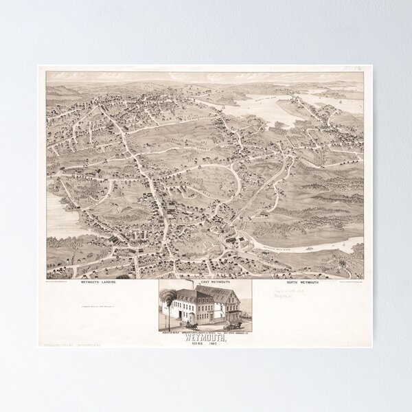 Item preview, Vintage Pictorial Map of Weymouth MA (1880) designed and sold by BravuraMedia.
