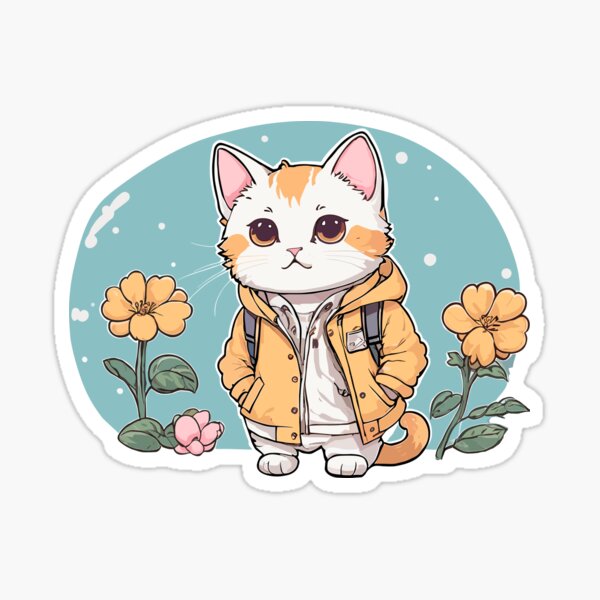 Kawaii White Cat Orange Outfit White Winter Fashion Sticker