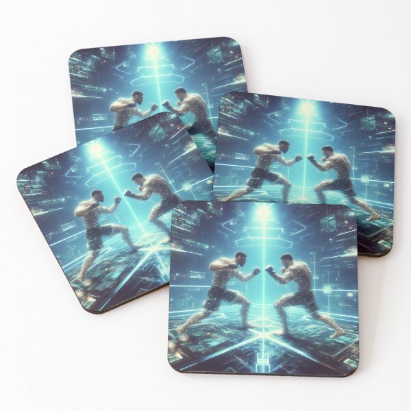 Item preview, neon lights, digital enhancements, futuristic arena, MMA fight designed and sold by Martial-Art-23.