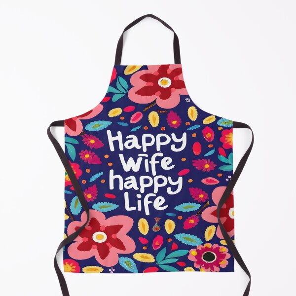 Item preview, happy wife happy life quote with painted flowers illustration designed and sold by AgarutanPrint.