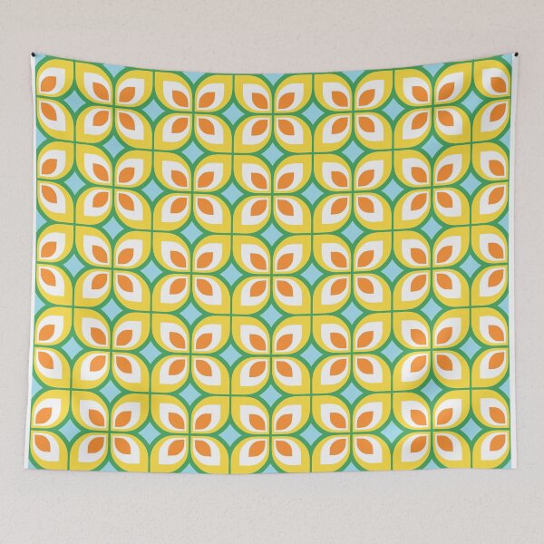 Item preview, Retro Mid Mod Floral Pattern Blue Yellow Green and Orange designed and sold by tonymagnerart.