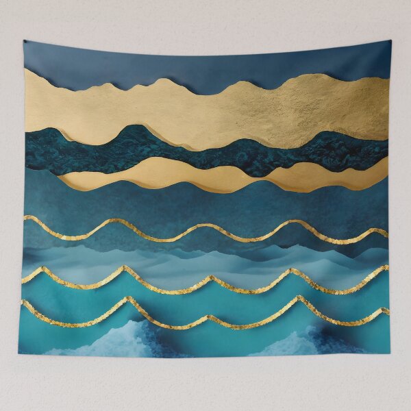 Item preview, Blue and Gold Ocean Waves designed and sold by Golden-Feathers.