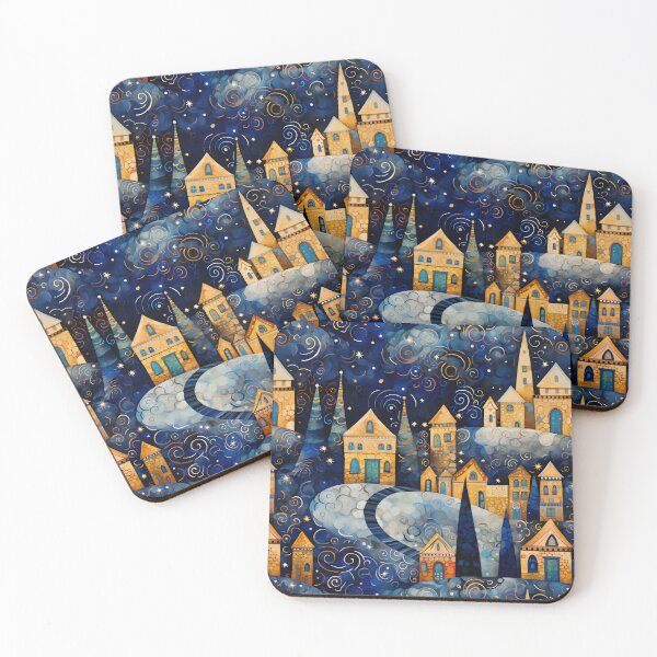 Item preview, Gold and Blue Christmas Village IV designed and sold by the-lamplighter.