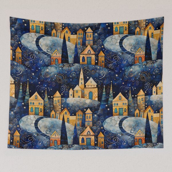 Item preview, Gold and Blue Christmas Village IV designed and sold by the-lamplighter.