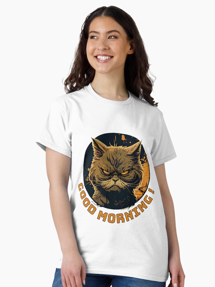 Aperçu 2 sur 7. T-shirt classique avec l'œuvre Chat en colère Bonjour créée et vendue par BomPom.