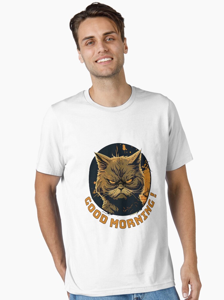 Aperçu 1 sur 7. T-shirt essentiel avec l'œuvre Chat en colère Bonjour créée et vendue par BomPom.