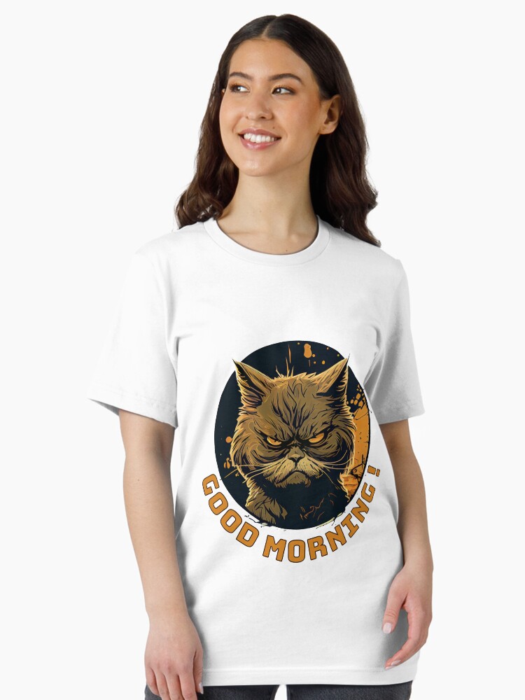 Aperçu 2 sur 7. T-shirt essentiel avec l'œuvre Chat en colère Bonjour créée et vendue par BomPom.