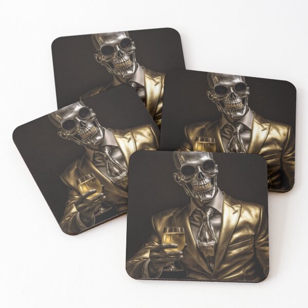 Item preview, Bald skeleton with sunglasses wearing a golden suit designed and sold by Zendirection.