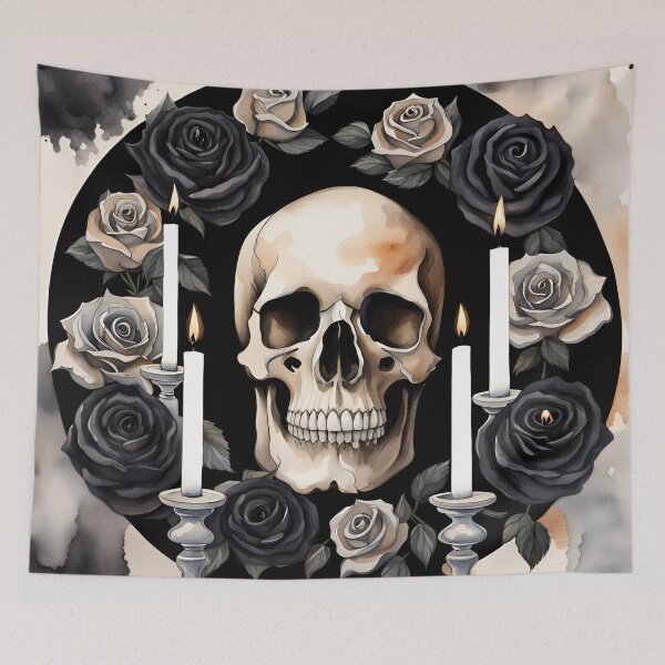 Item preview, Ilustración de calaveras, rosas y velas de acuarela designed and sold by dreamscrape.