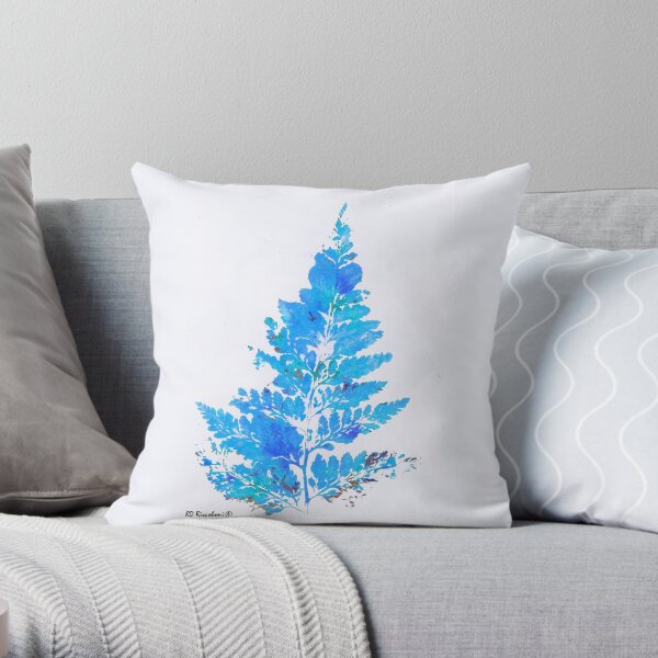 Blue Fern Leaf Throw Pillow
