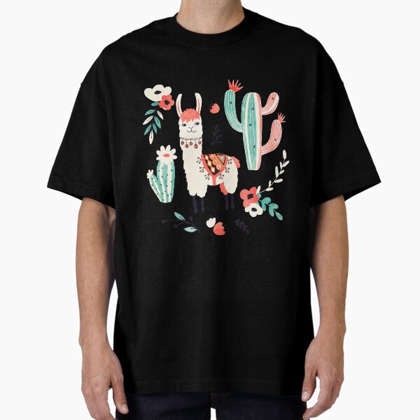 White Llama with flowers Oversized T-Shirt