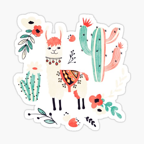 White Llama with flowers Sticker