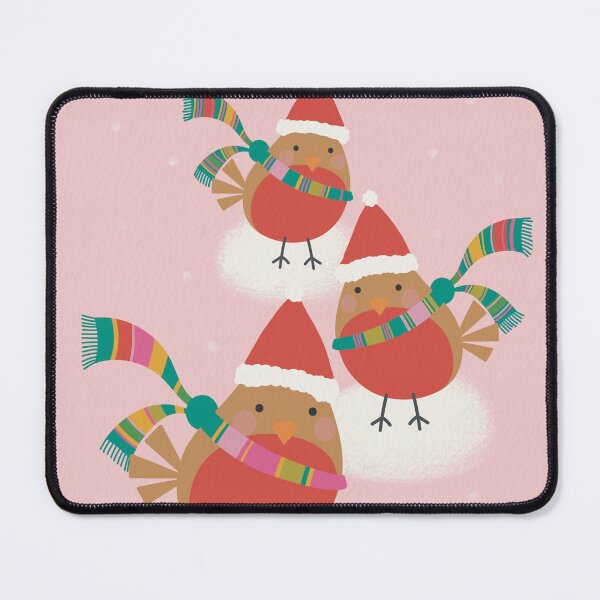 Item preview, Christmas birds in Santa hats playing in the snow , pink background designed and sold by marina63.