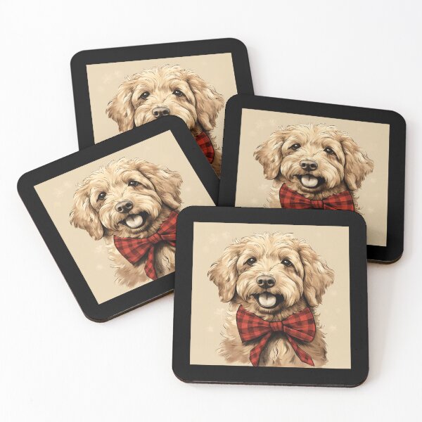 Aperçu de l'œuvre Goldendoodle Christmas Plaid Watercolor créée et vendue par rafaeltto.