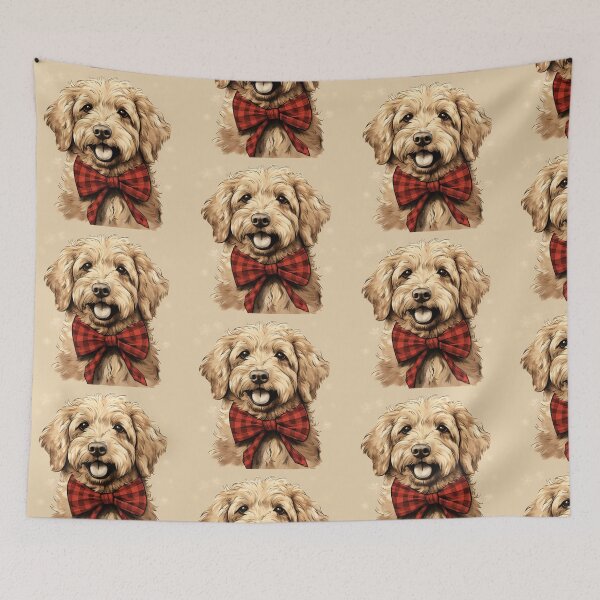 Aperçu de l'œuvre Goldendoodle Christmas Plaid Watercolor créée et vendue par rafaeltto.