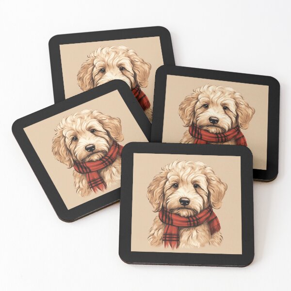 Aperçu de l'œuvre Goldendoodle Christmas Plaid Watercolor créée et vendue par rafaeltto.