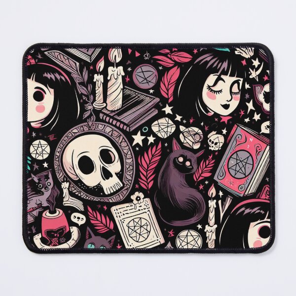 Item preview, Neo-Gothic Wicca: Skulls, Cats, and Ancient Spellbooks in an Intricate Pattern designed and sold by Wicc-a.
