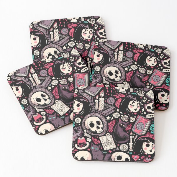 Item preview, Neo-Gothic Wicca: Skulls, Cats, and Ancient Spellbooks in an Intricate Pattern designed and sold by Wicc-a.