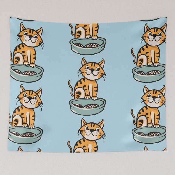 Item preview, cute and smiley black cat sitting in its cat litter box designed and sold by The  Knick Knack Nook.