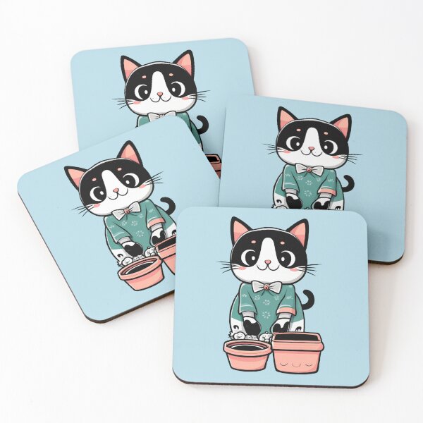 Item preview, cute and smiley black cat sitting in its cat litter box designed and sold by The  Knick Knack Nook.