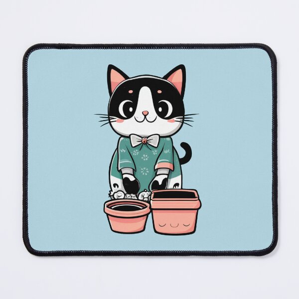 Item preview, cute and smiley black cat sitting in its cat litter box designed and sold by The  Knick Knack Nook.