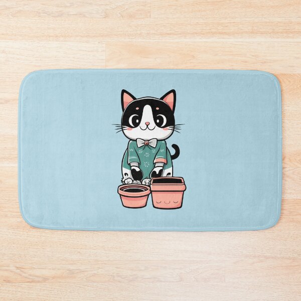 Item preview, cute and smiley black cat sitting in its cat litter box designed and sold by The  Knick Knack Nook.