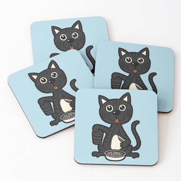 Item preview, cute and smiley black cat sitting in its cat litter box designed and sold by The  Knick Knack Nook.