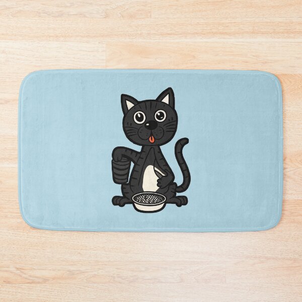 Item preview, cute and smiley black cat sitting in its cat litter box designed and sold by The  Knick Knack Nook.