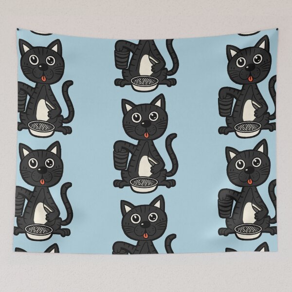 Item preview, cute and smiley black cat sitting in its cat litter box designed and sold by The  Knick Knack Nook.