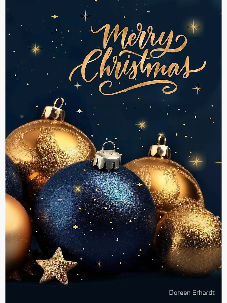 for Neighbor Christmas Navy Blue and Golden Ornaments Card