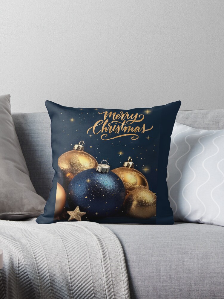 Navy Blue and Gold Ornaments Christmas Card Pillow for Sale by Doreen Erhardt Redbubble