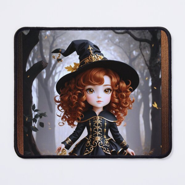 Item preview, Golden Age Redhead Chibi Girl With Her Walking Stick In Forest AI Concept Art by Xzendor7 designed and sold by Xzendor7 Digital Art Creations.
