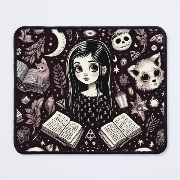 Item preview, Neo-Gothic Wicca: Spooky Pattern with Skulls, Cats, Leaves, Moon, Spellbooks, and Pentacles designed and sold by Wicc-a.