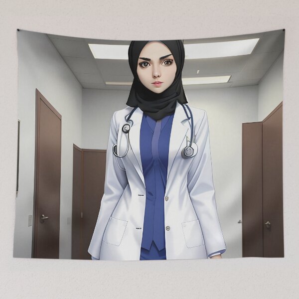 Item preview, Hijabi Doctor Anime Character. Beautiful Muslim woman wearing Hijab designed and sold by AnimeAero.