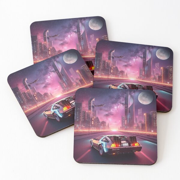 Item preview, delorean in futuristic city designed and sold by stylesynthesis.