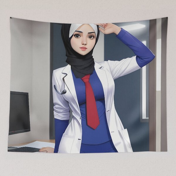 Item preview, Hijabi Doctor Anime Character. Beautiful Muslim woman wearing Hijab designed and sold by AnimeAero.