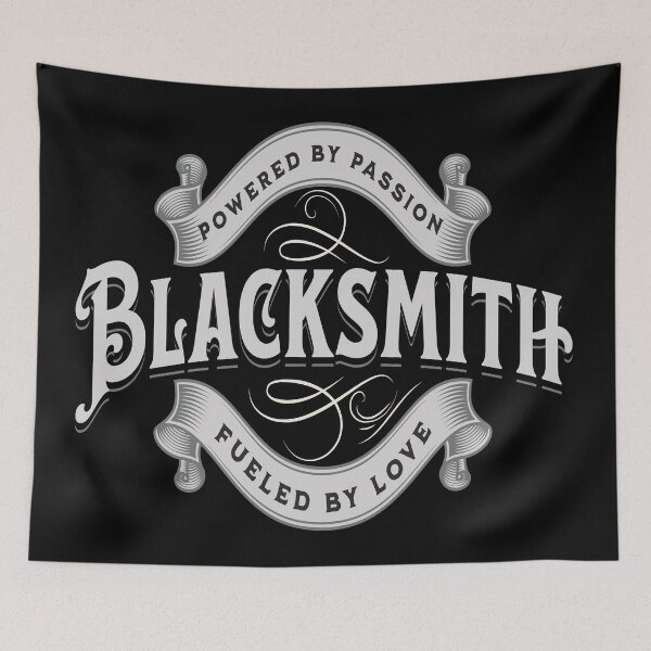 Item preview, Blacksmith powered by passion fueled by love smith gift ornamental ribbon designed and sold by MetalicBabe.