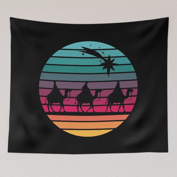 Item preview, Three Wise Men following star silhouette with retro sunset designed and sold by Brasilia.