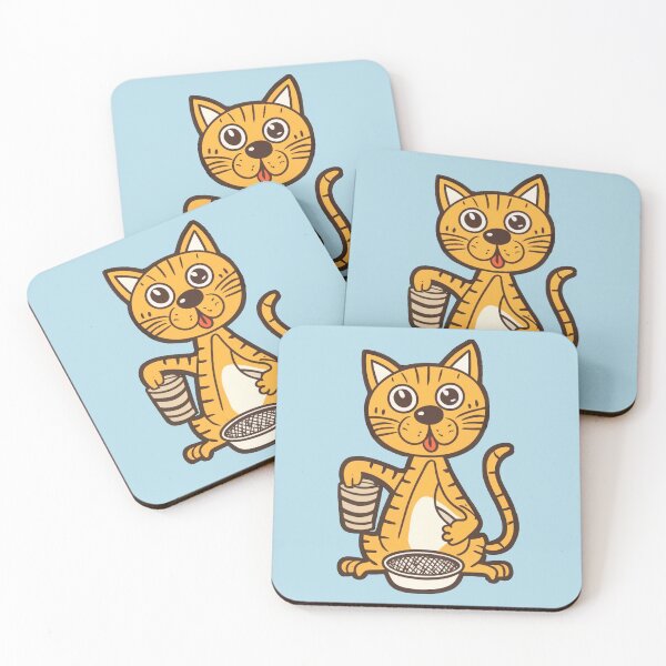 Item preview, cute and smiley orange cat sitting in its cat litter box designed and sold by The  Knick Knack Nook.