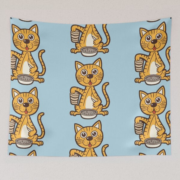 Item preview, cute and smiley orange cat sitting in its cat litter box designed and sold by The  Knick Knack Nook.