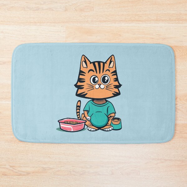 Item preview, cute and smiley orange cat sitting in its cat litter box designed and sold by The  Knick Knack Nook.