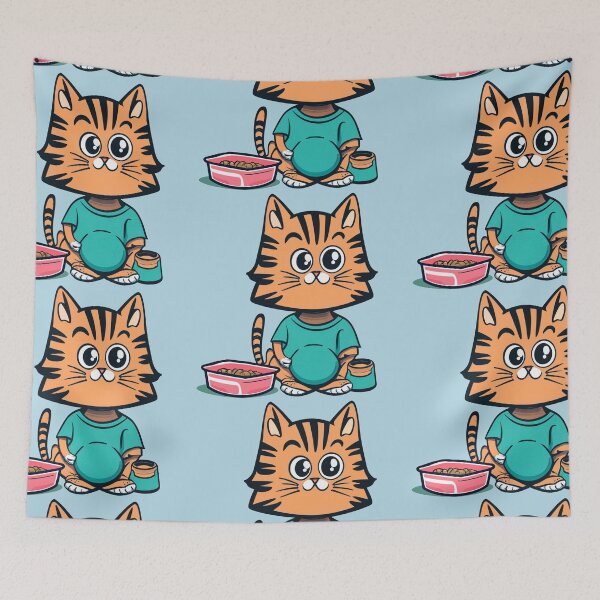 Item preview, cute and smiley orange cat sitting in its cat litter box designed and sold by The  Knick Knack Nook.