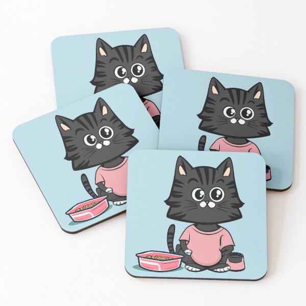 Item preview, cute and smiley black cat sitting in its cat litter box designed and sold by The  Knick Knack Nook.