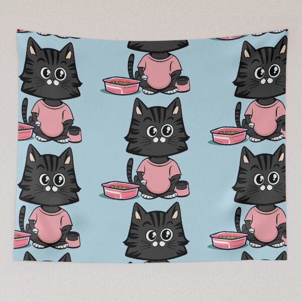 Item preview, cute and smiley black cat sitting in its cat litter box designed and sold by The  Knick Knack Nook.