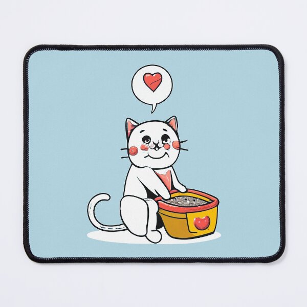 Item preview, cute and smiley black cat sitting in its cat litter box designed and sold by The  Knick Knack Nook.