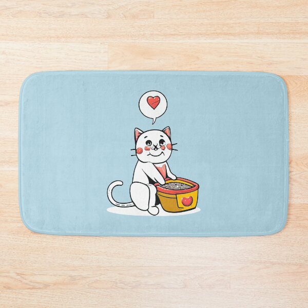 Item preview, cute and smiley black cat sitting in its cat litter box designed and sold by The  Knick Knack Nook.