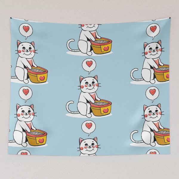 Item preview, cute and smiley black cat sitting in its cat litter box designed and sold by The  Knick Knack Nook.
