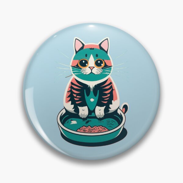 Item preview, cute and smiley blue cat sitting in its cat litter box designed and sold by The  Knick Knack Nook.