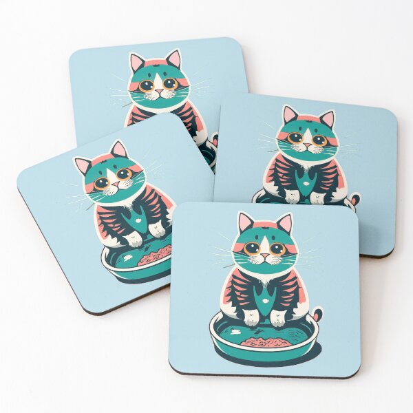 Item preview, cute and smiley blue cat sitting in its cat litter box designed and sold by The  Knick Knack Nook.