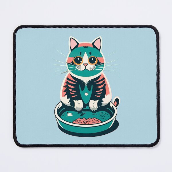Item preview, cute and smiley blue cat sitting in its cat litter box designed and sold by The  Knick Knack Nook.